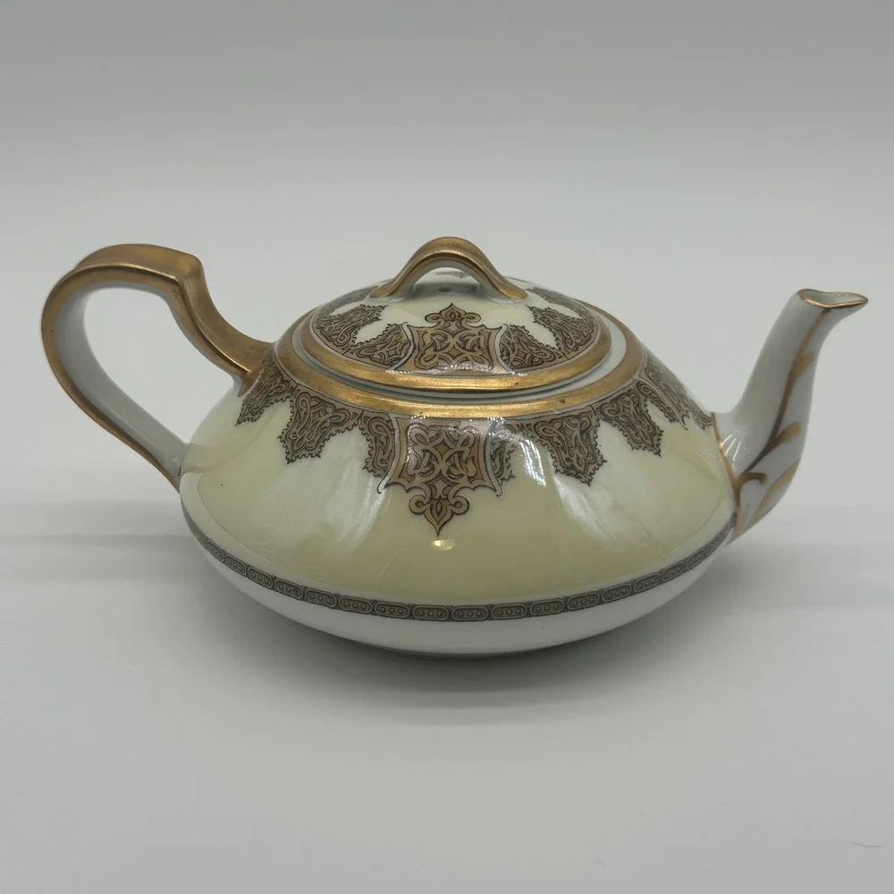 Haviland Limoges France Antique Porcelain Teapot Gold Scroll Cream